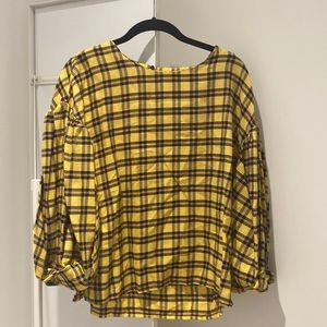 Zara Yellow Gingham Puff Sleeve Blouse